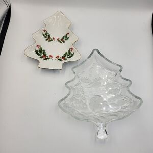 Vintage Christmas Tree Trinket Dishes - set of 2